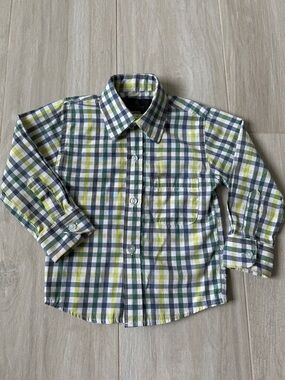 Boys' Plaid Button-Down Formal Dress Shirt in Green and Navy